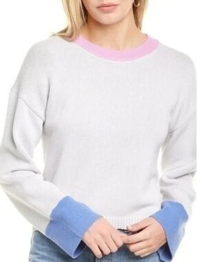 525 America Colorblocked Knit Pullover Sweater Top Small Pink Blue Cream Cozy